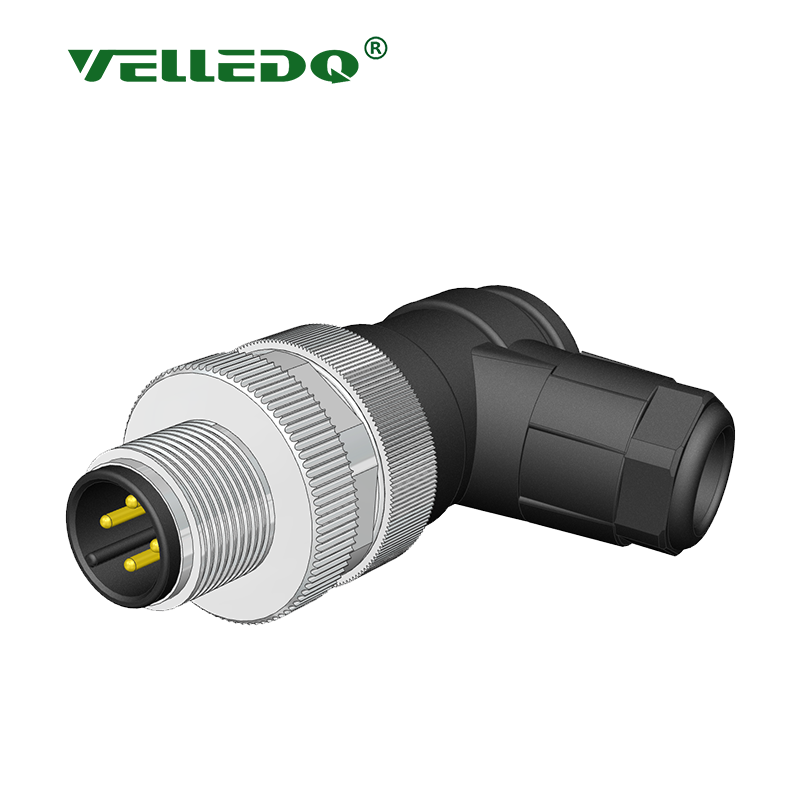 Velledq M12-M04S M12 4 Pin Erkek Açılı 90 Derece Konnektör