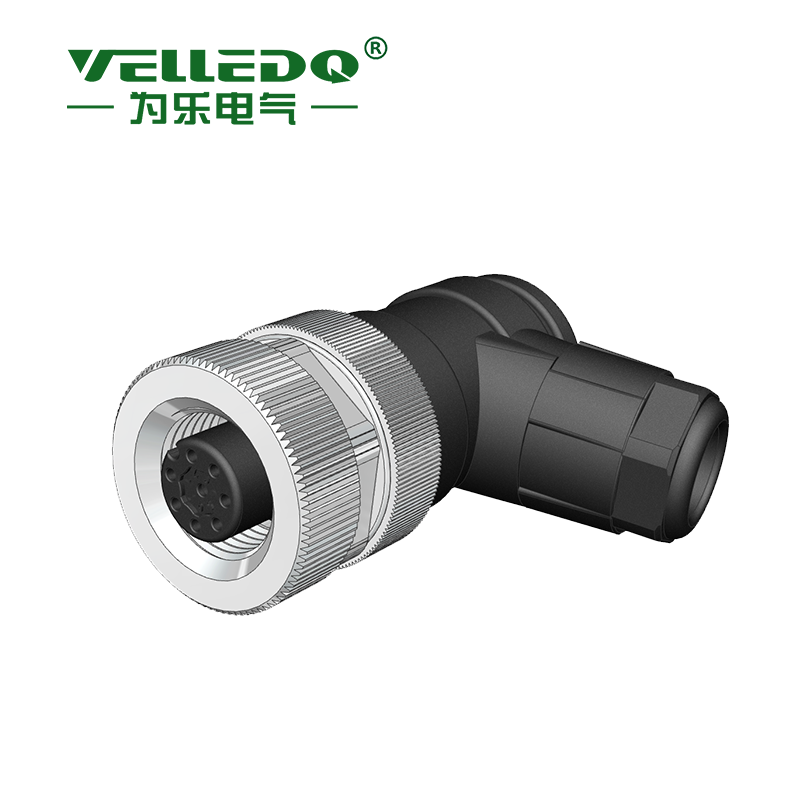 Velledq M12-F08S M12 8 Pin Dişi Açılı 90 Derece Konnektör