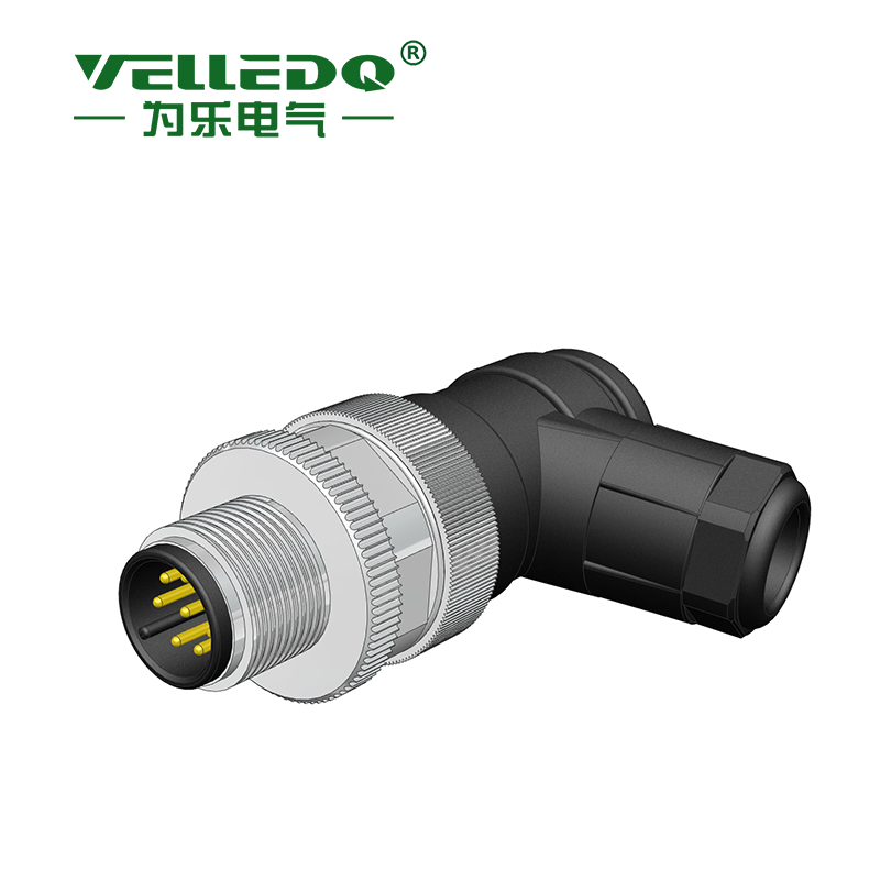 Velledq M12-M08S M12 8 Pin Erkek Açılı 90 Derece Konnektör