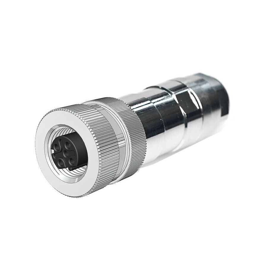 Velledq M12P-DF05T M12 D Code 5 Pin Dişi Düz Metal Konnektör