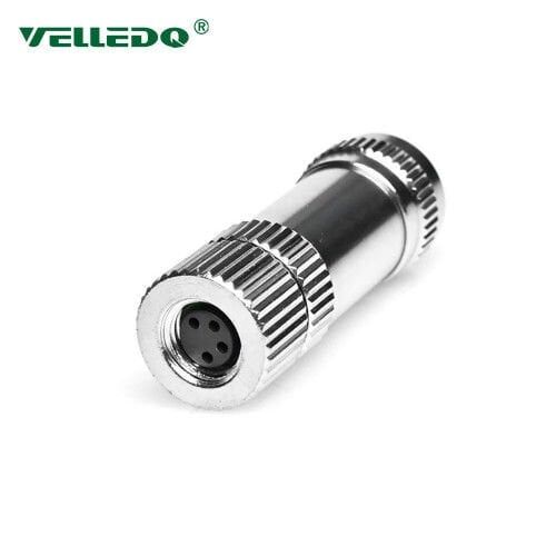 Velledq M8P-F04T M8 4 Pin Dişi Düz Metal Konnektör