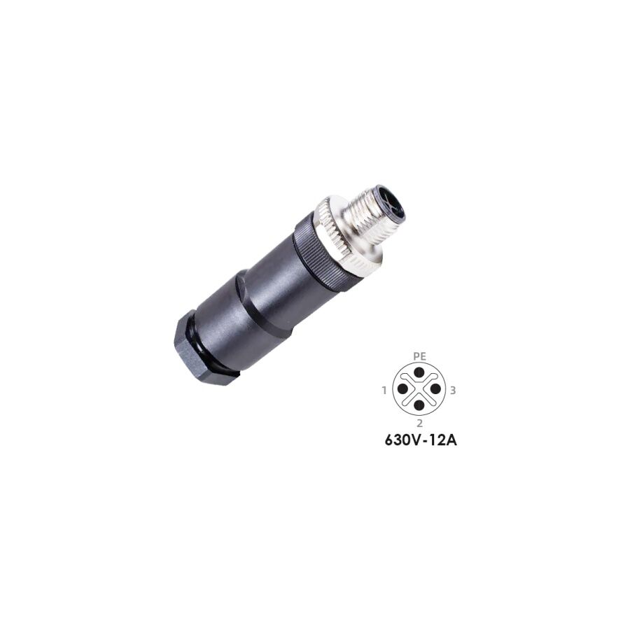Velledq M12-SM04T M12 S-Kod 4 Pin Erkek Düz Konnektör - Endüstriyel Güç Konnektörü S Code