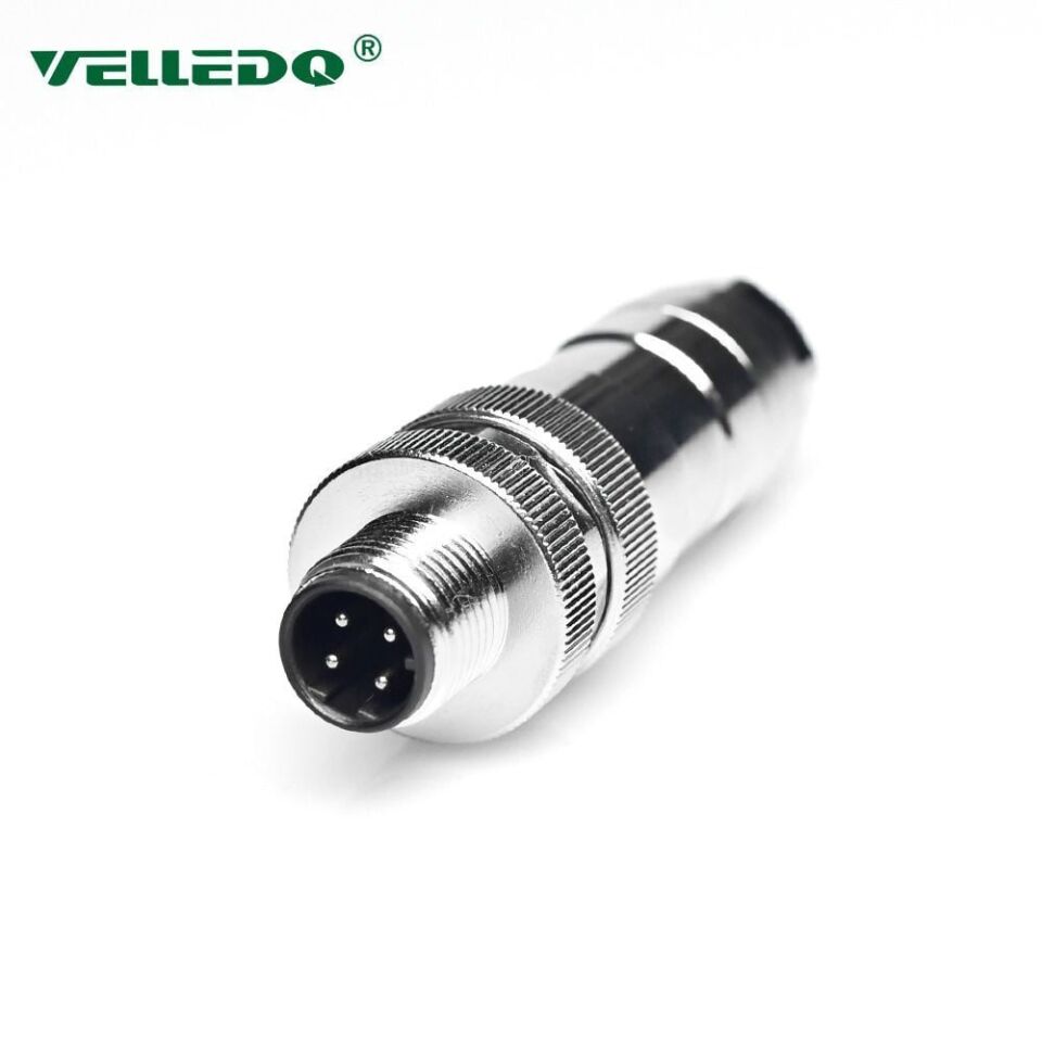 Velledq M12P-M03T M12 3 Pin Erkek Düz Metal Konnektör