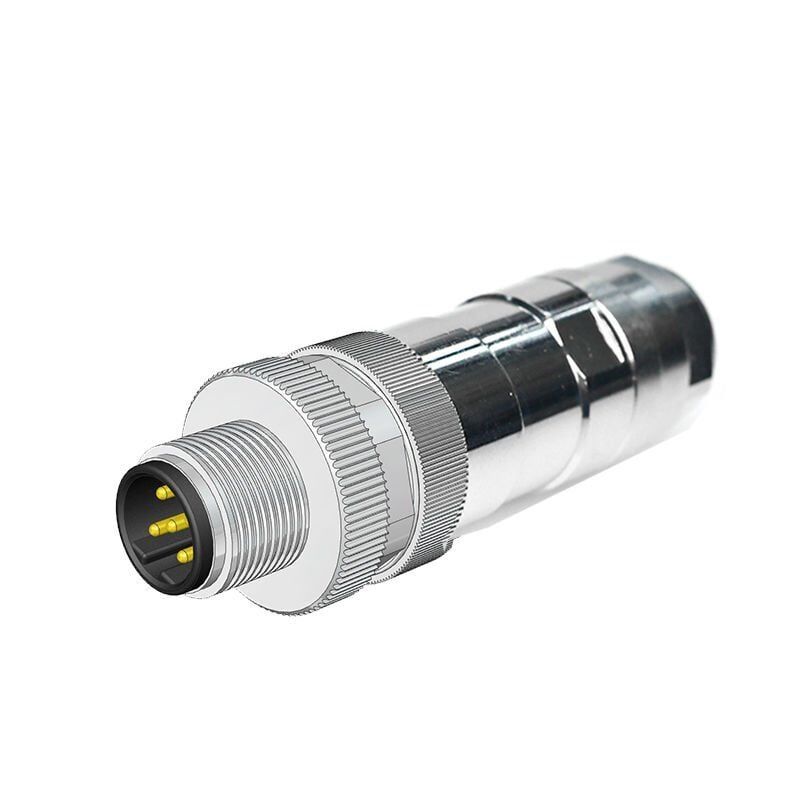 Velledq M12P-DM05T M12 D Code 5 Pin Erkek Düz Metal Konnektör