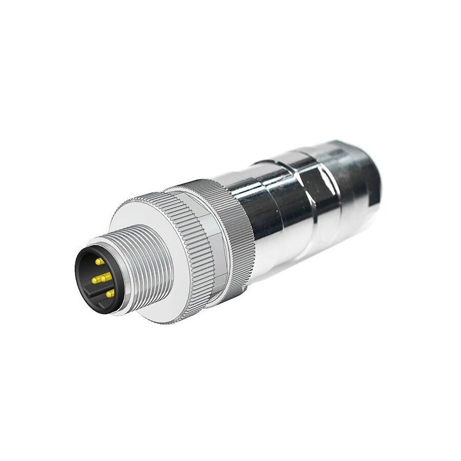 Velledq M12P-DM05T M12 D Code 5 Pin Erkek Düz Metal Konnektör