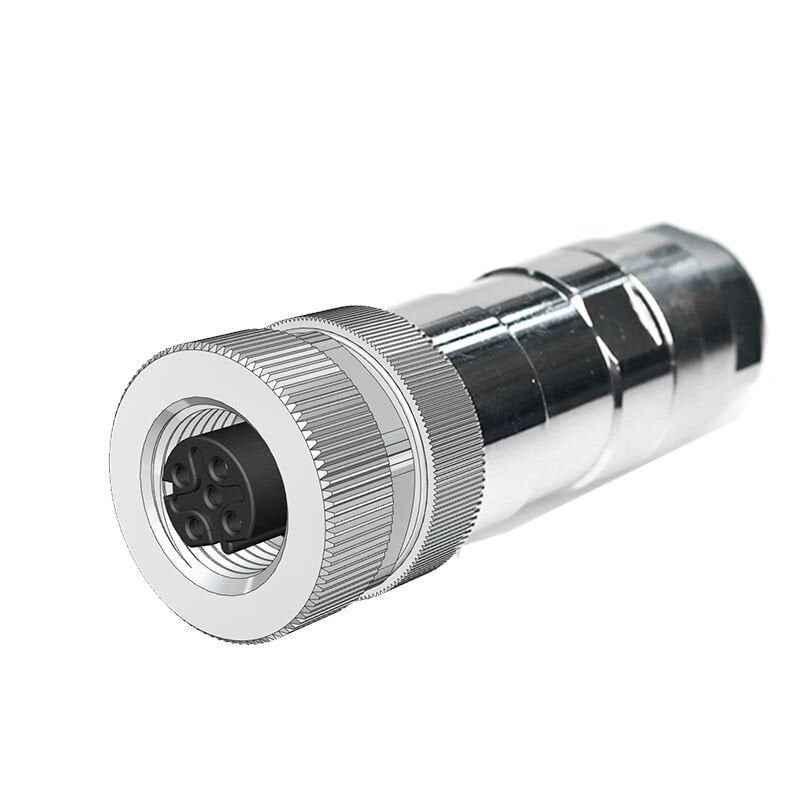 Velledq M12P-DF04T M12 D Code 4 Pin Dişi Düz Metal Konnektör
