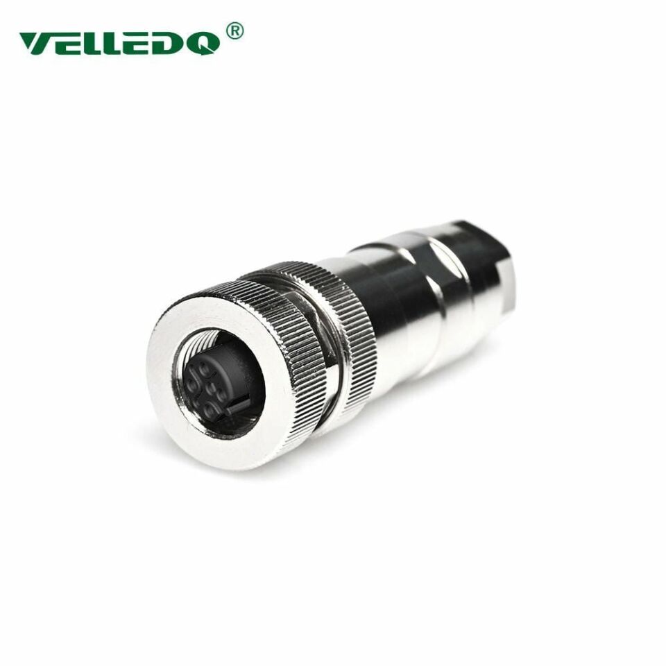 Velledq M12P-BF05T M12 B Code 5 Pin Dişi Düz Metal Konnektör