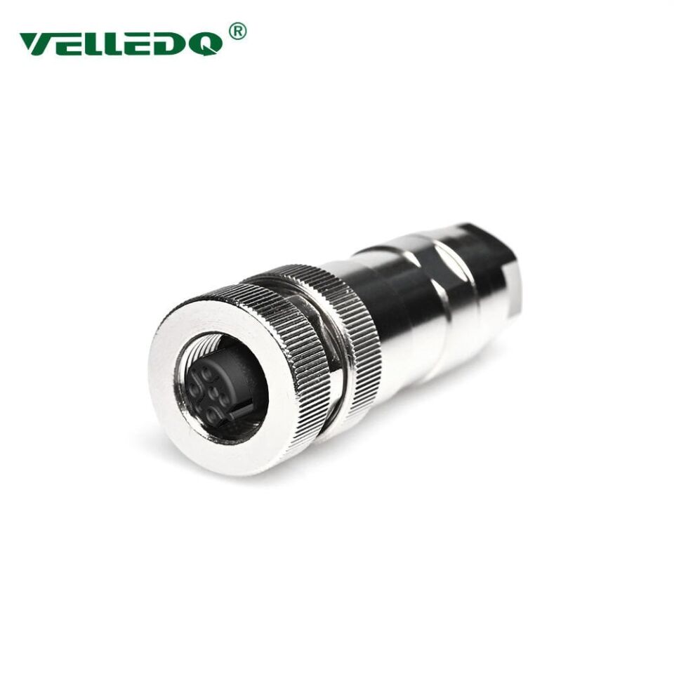 Velledq M12P-BF04T M12 B Code 4 Pin Dişi Düz Metal Konnektör