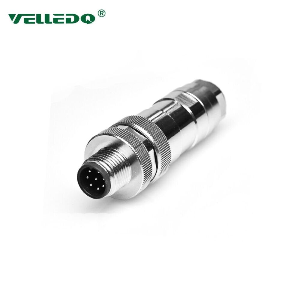 Velledq M12P-M08T M12 8 Pin Erkek Düz Metal Konnektör