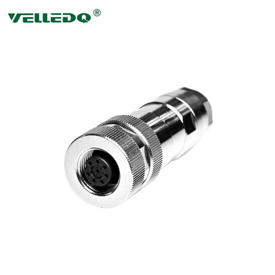 Velledq M12P-F08T M12 8 Pin Dişi Düz Metal Konnektör