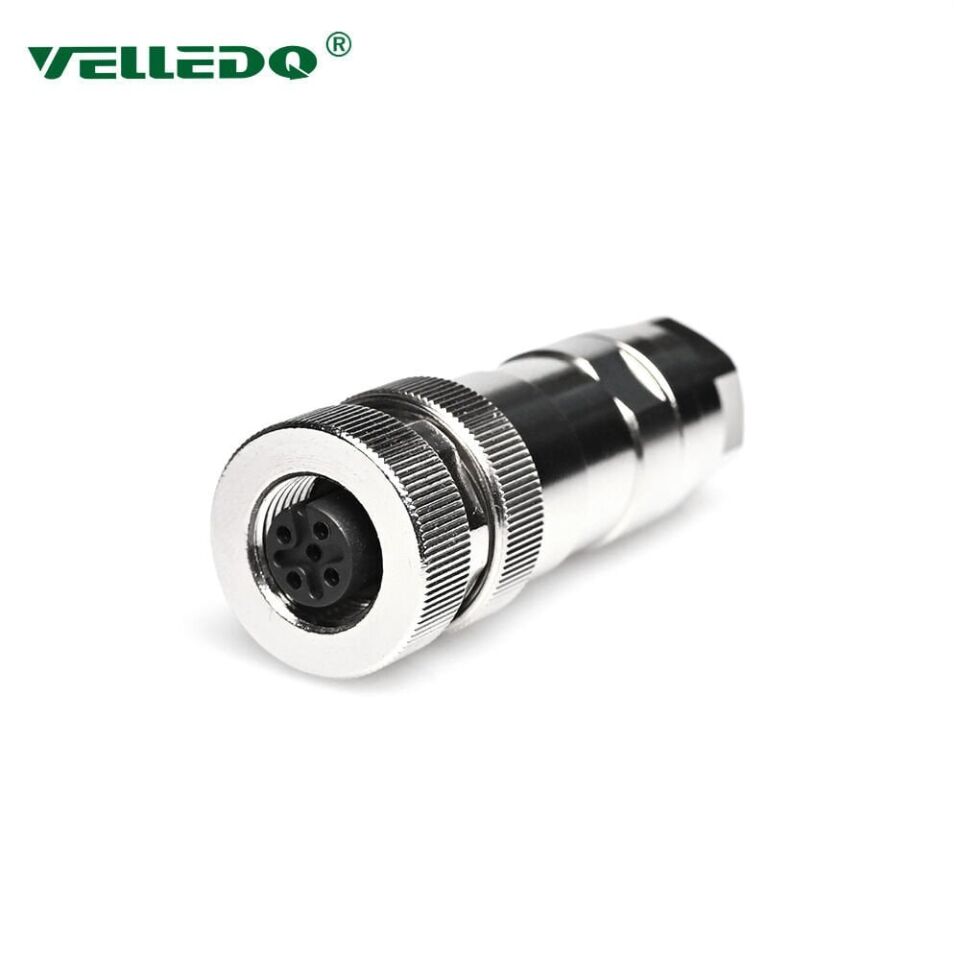 Velledq M12P-F05T M12 5 Pin Dişi Düz Metal Konnektör
