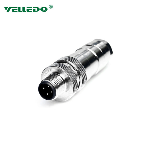 Velledq M12P-M04T M12 4 Pin Erkek Düz Metal Konnektör