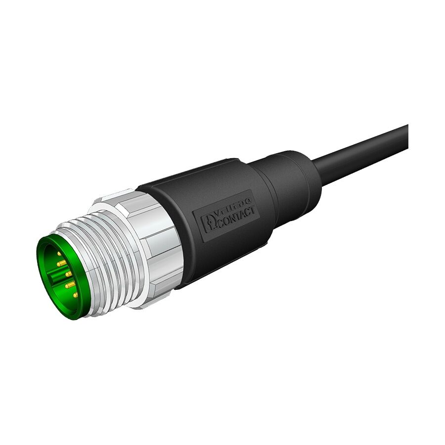 Velledq M12-M12T-5.0PVC/BK M12 12 Pin Erkek Düz 5 Mt. Kablolu Konnektör - Sensör Kablosu