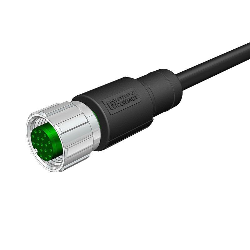 Velledq M12-F17T-10.0PVC/BK M12 17 Pin Dişi Düz 10 Mt. Kablolu Konnektör - Sensör Kablosu