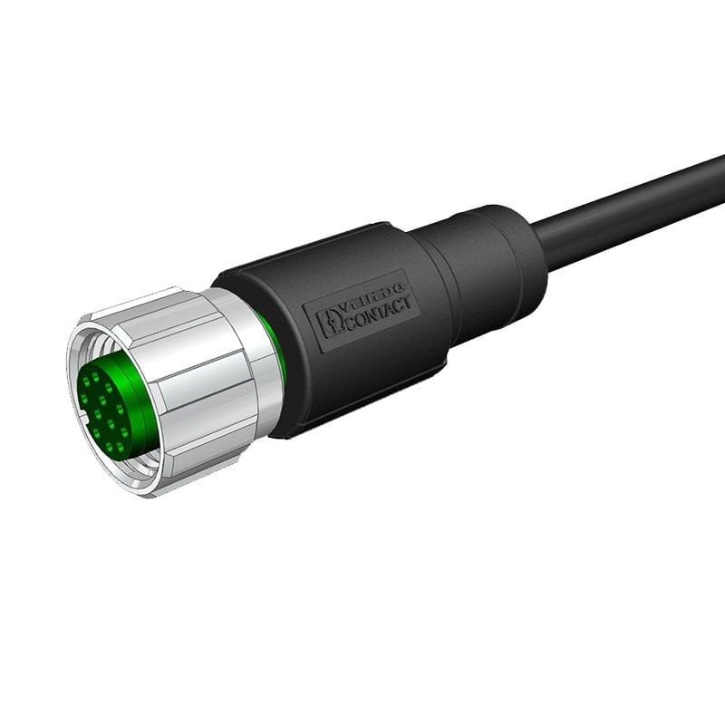 Velledq M12-F12T-5.0PVC/BK M12 12 Pin Dişi Düz 5 Mt. Kablolu Konnektör - Sensör Kablosu