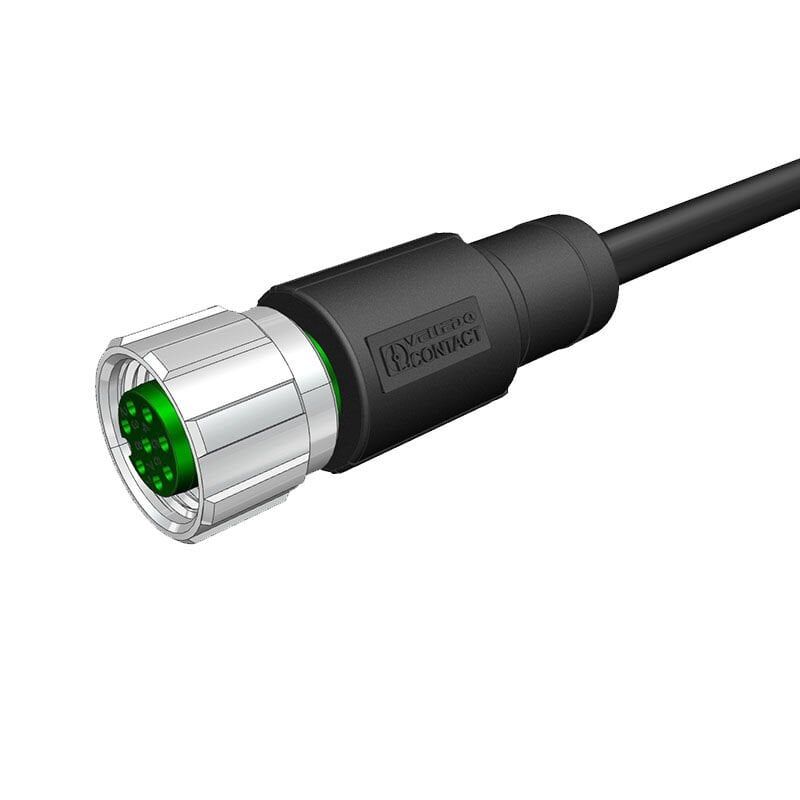 Velledq M12-F08T-5.0PVC/BK M12 8 Pin Dişi Düz 5 Mt. Kablolu Konnektör - Sensör Kablosu