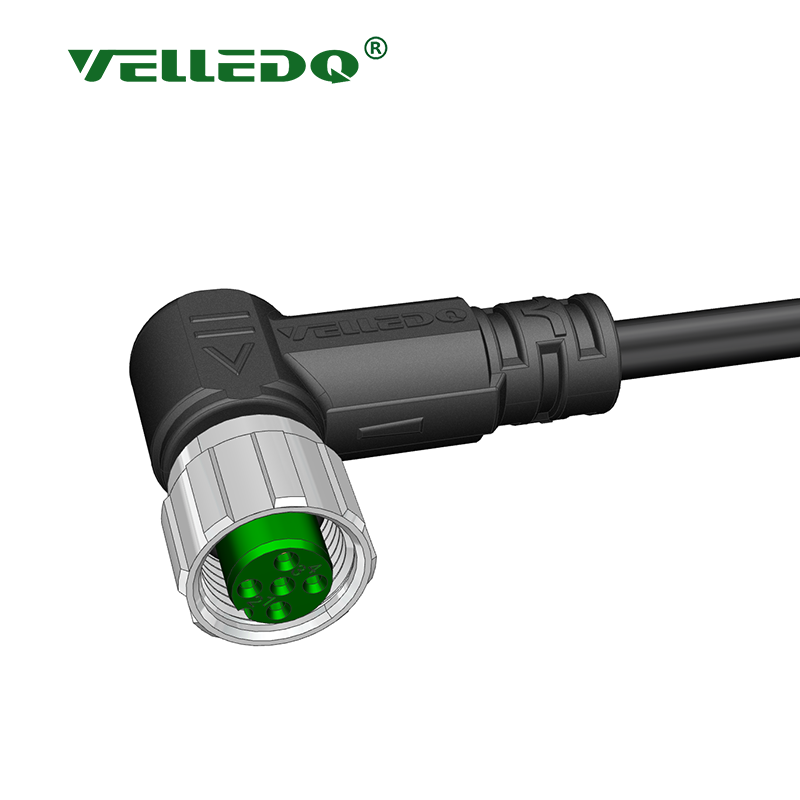 Velledq M12-F05S-5.0PVC/BK M12 5 Pin Dişi 90° Açılı 5 Mt. Kablolu Konnektör - Sensör Kablosu