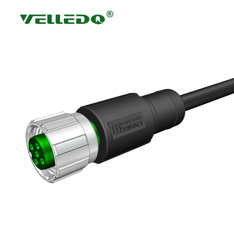 Velledq M12-F04T-5.0PVC/BK M12 4 Pin Dişi Düz 5 Mt. Kablolu Konnektör - Sensör Kablosu