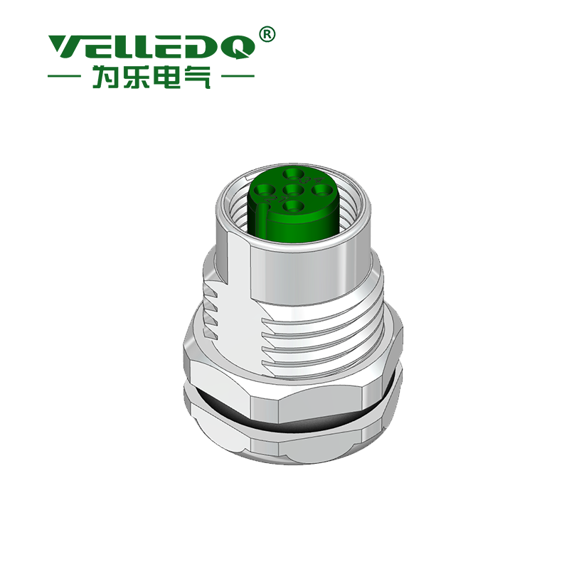 Velledq FLH-M12-F05 M12 Panel Tip 5 Pinli Dişi Konnektör Önden Somunlu