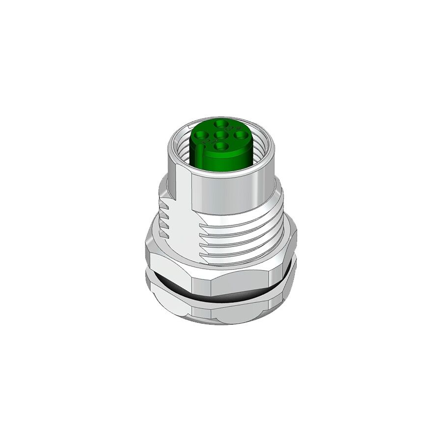 Velledq FLH-M12-F05 M12 Panel Tip 5 Pinli Dişi Konnektör Önden Somunlu