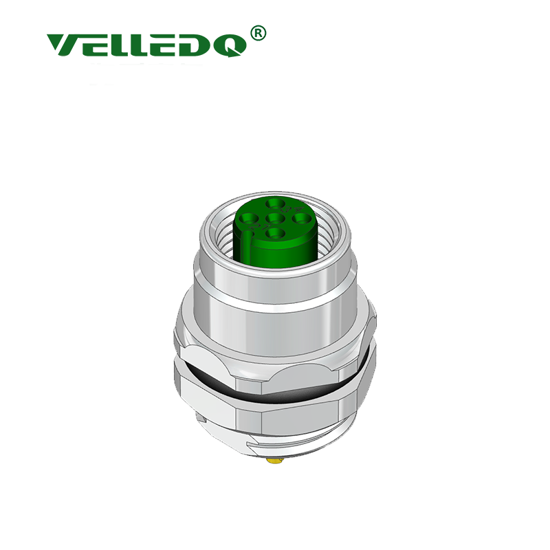 Velledq FLQ-M12-F05(M16)-HB M12 Panel Tip 5 Pinli Dişi Konnektör Arkadan Somunlu