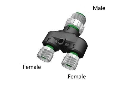 Velledq Y-M12-M04/M8-2F03C M12 4 Pin Erkek Giriş - M8 3 Pin Dişi 2 Adet Çıkış