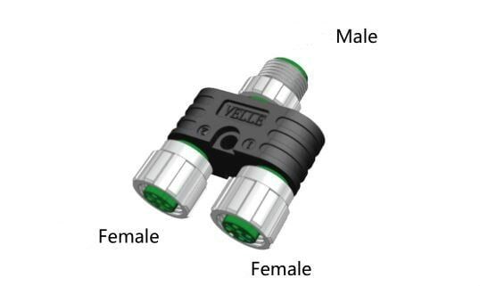 Velledq Y-M12-M05/2F05 M12 Y Tip 5 Pin Erkek - 5 Pin Dişi Konnektör