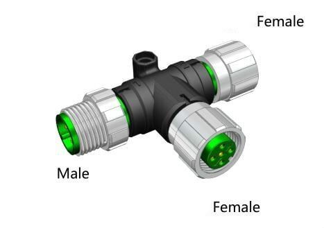 Velledq T-M12-M05/2F05 M12 T Tip 5 Pin Erkek - 5 Pin Dişi Konnektör