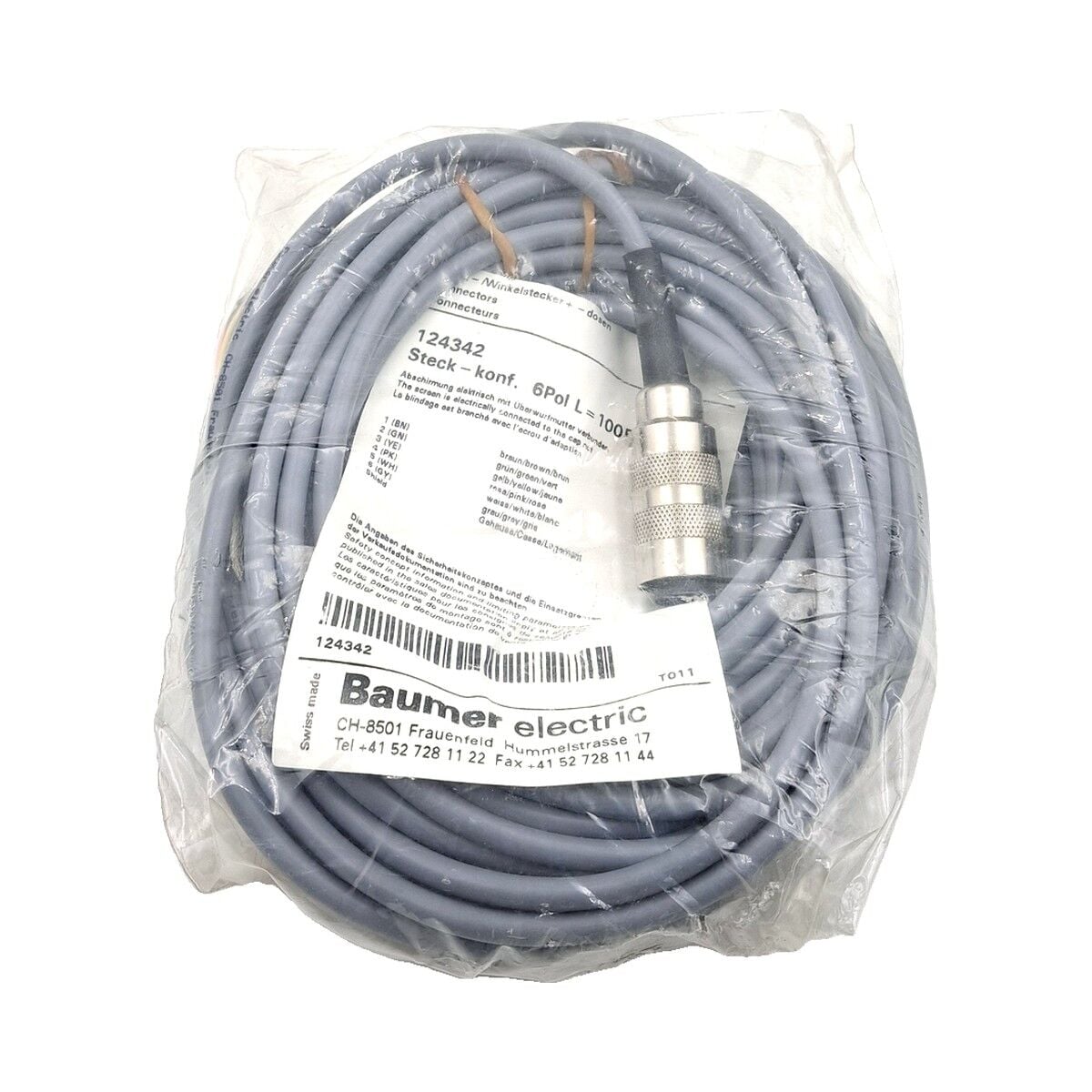BAUMER 124342 Konnektör / Kablo 6 pin 10 m
