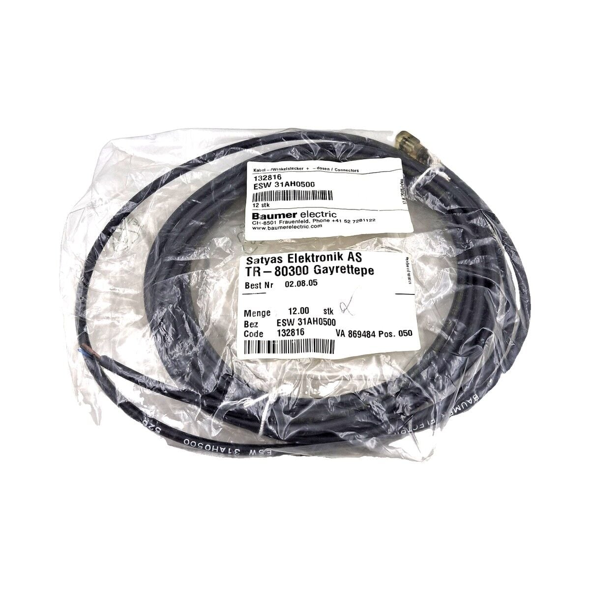 BAUMER ESW 31AH0500 Konnektörlü Sensör Kablosu