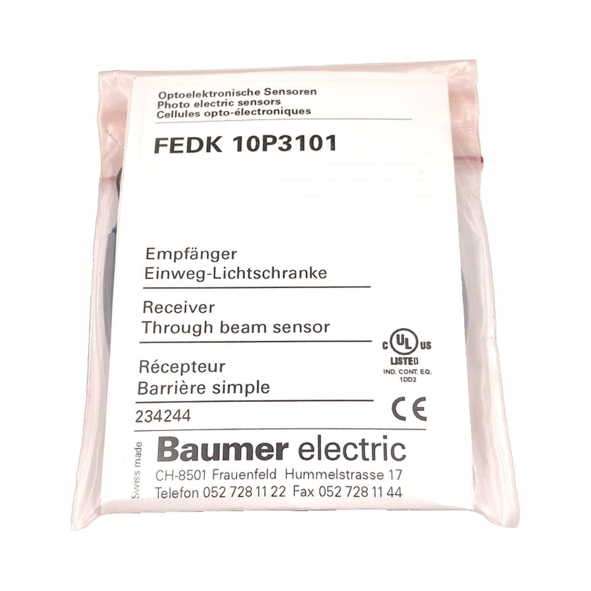 BAUMER FEDK 10P3101 Karşılıklı Tip Optik Sensör Alıcı PNP