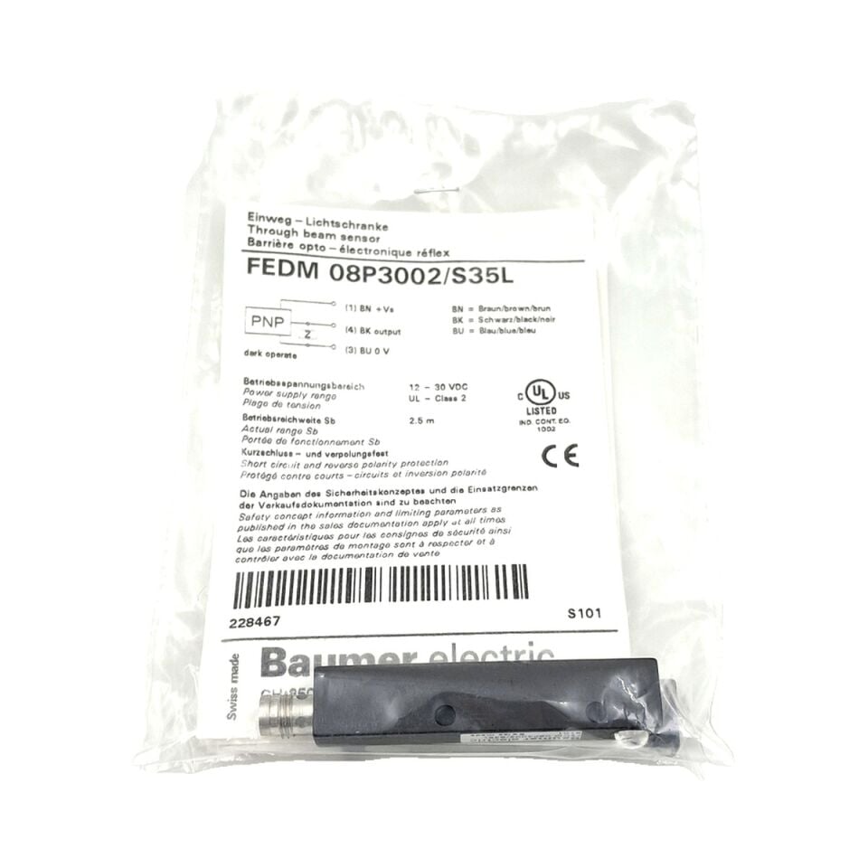 BAUMER FEDM 08P3002 S35L Karşılıklı Tip Optik Sensör Alıcı PNP