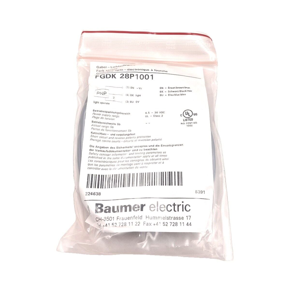 BAUMER FGDK 28P1001 Optik Sensör PNP