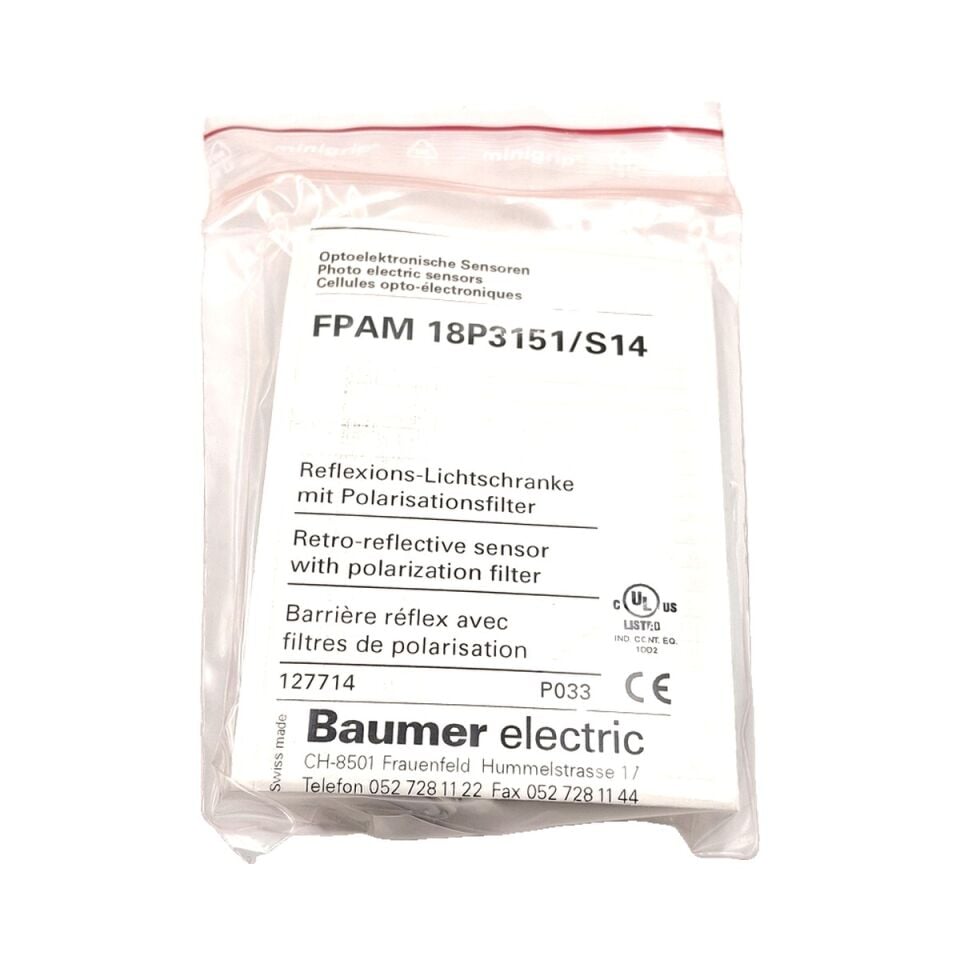 BAUMER FRAM 18P3151 S14 M18 Reflektörlü Optik Sensör PNP