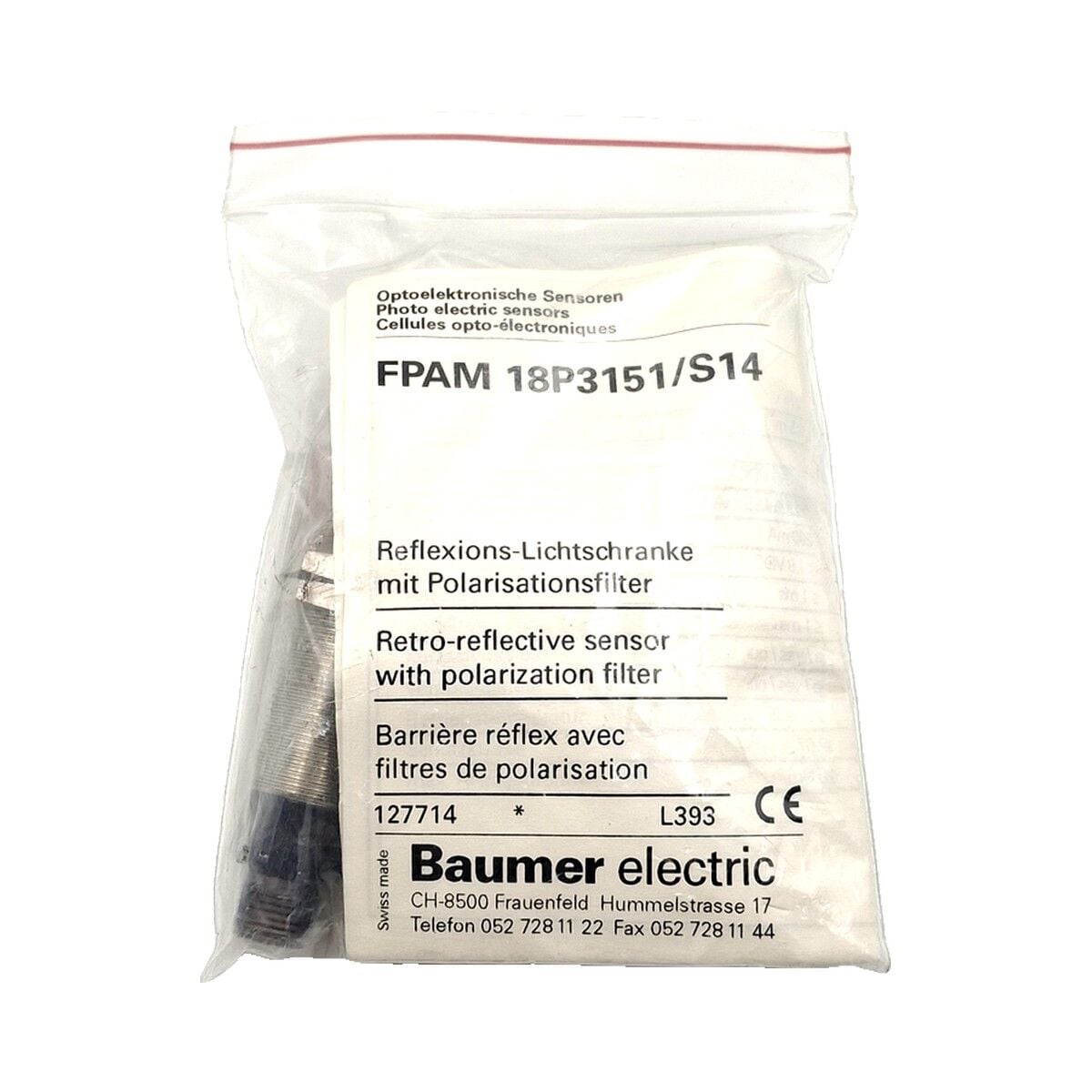 BAUMER FRAM 18P3151 S14 M18 Reflektörlü Optik Sensör PNP