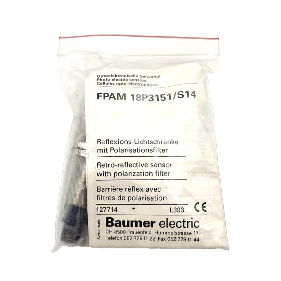 BAUMER FRAM 18P3151 S14 M18 Reflektörlü Optik Sensör PNP