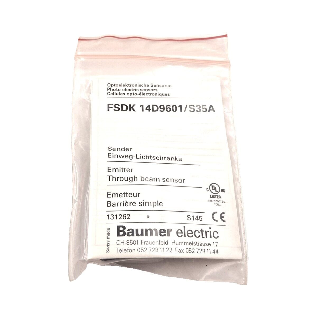 BAUMER FSDK 14D9601 S35A Karşılıklı Tip Optik Sensör Verici