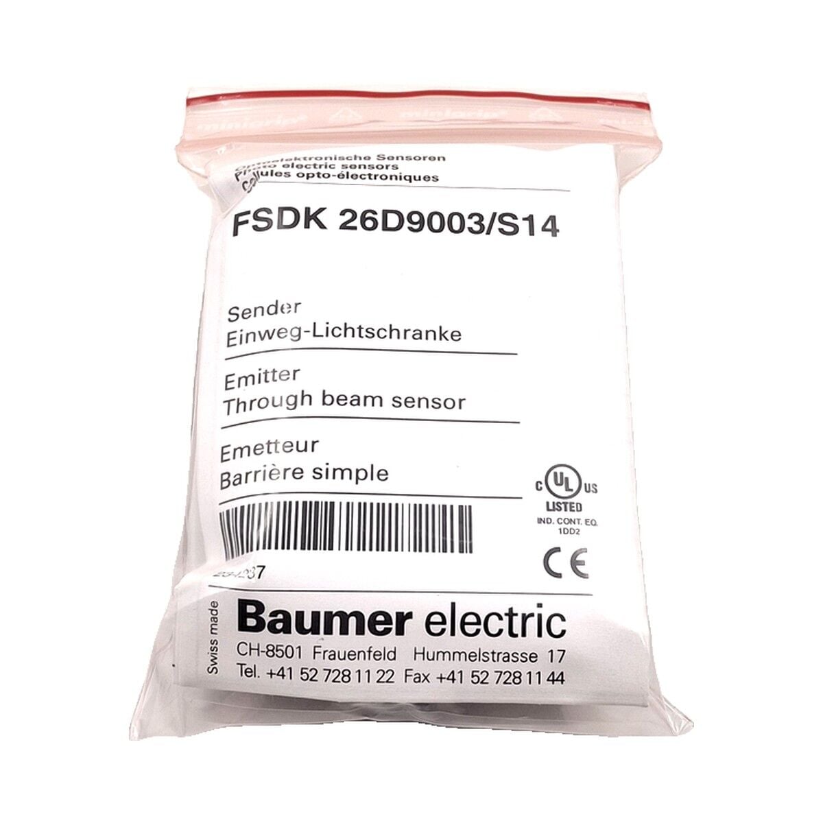 BAUMER FSDK 26D9003 S14 Karşılıklı Tip Optik Sensör Verici