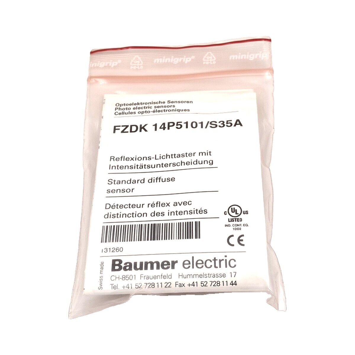 BAUMER FZDK 14P5101 S35A Cisimden Yansımalı Optik Sensör PNP