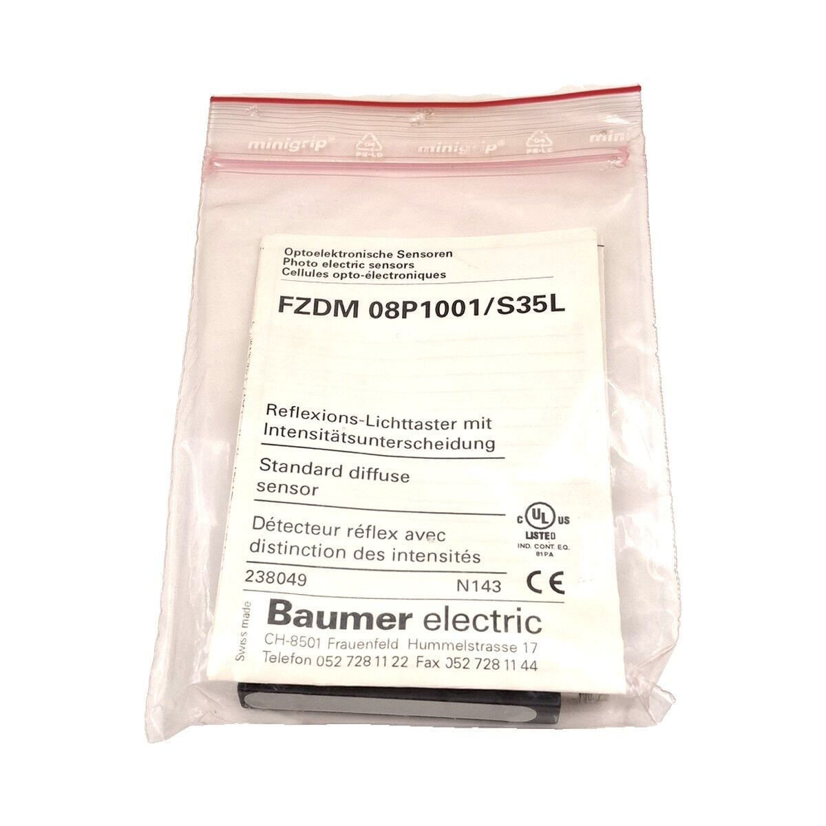 BAUMER FZDM 08P1001 S35L Cisimden Yansımalı Optik Sensör PNP