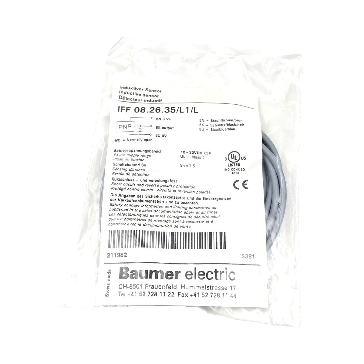 BAUMER IFF 08.26.35 L1 L Kare Tip Endüktif Sensör