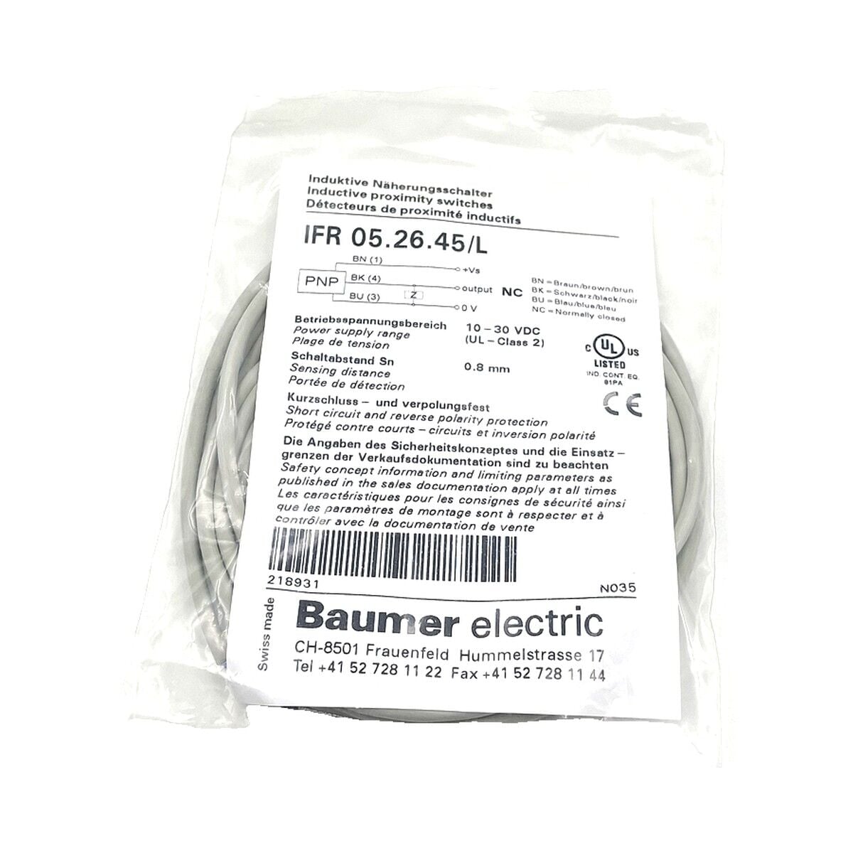 BAUMER IFR 05.26.45 L Endüktif Sensör