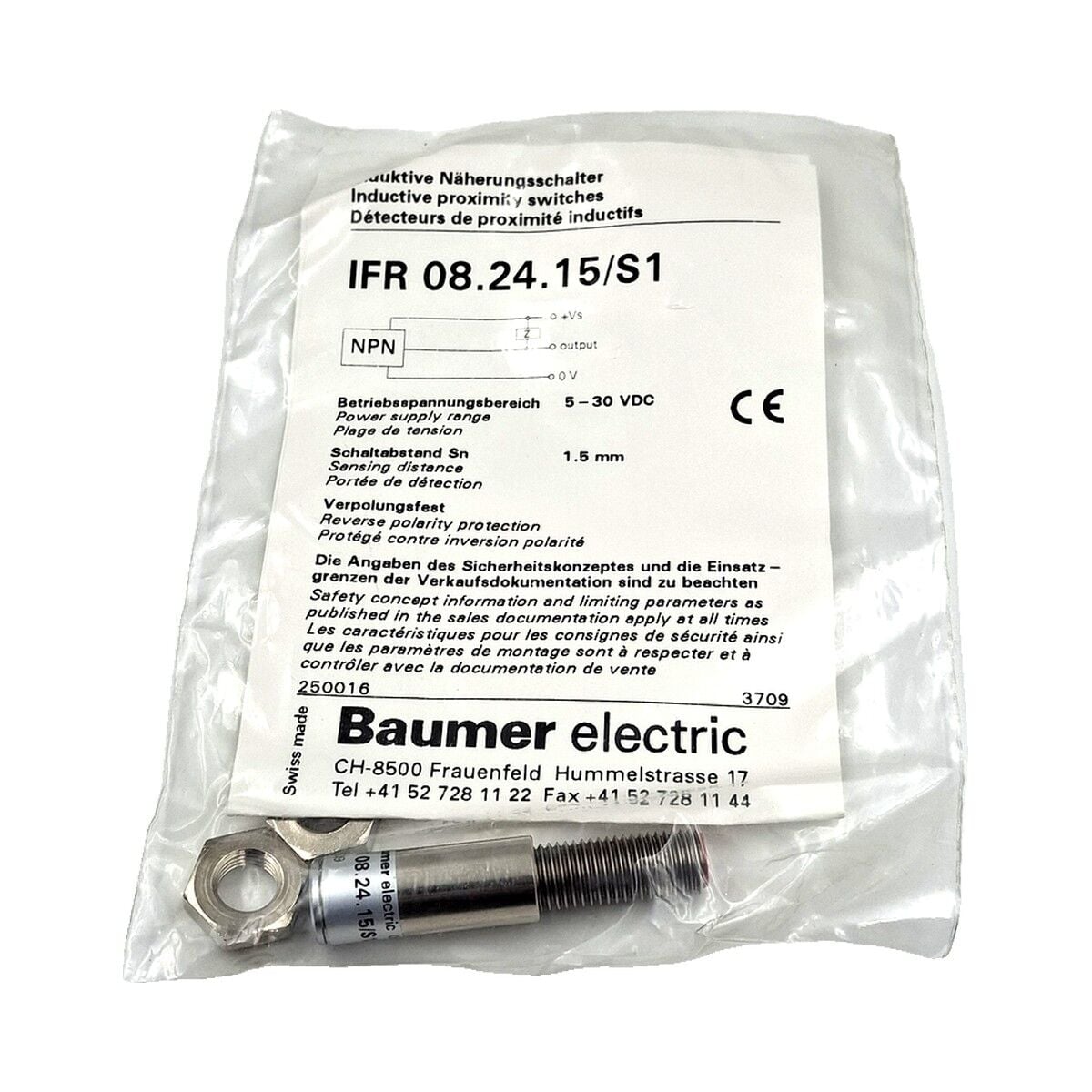 BAUMER IFR 08.24.15 S1 M8 Endüktif Sensör