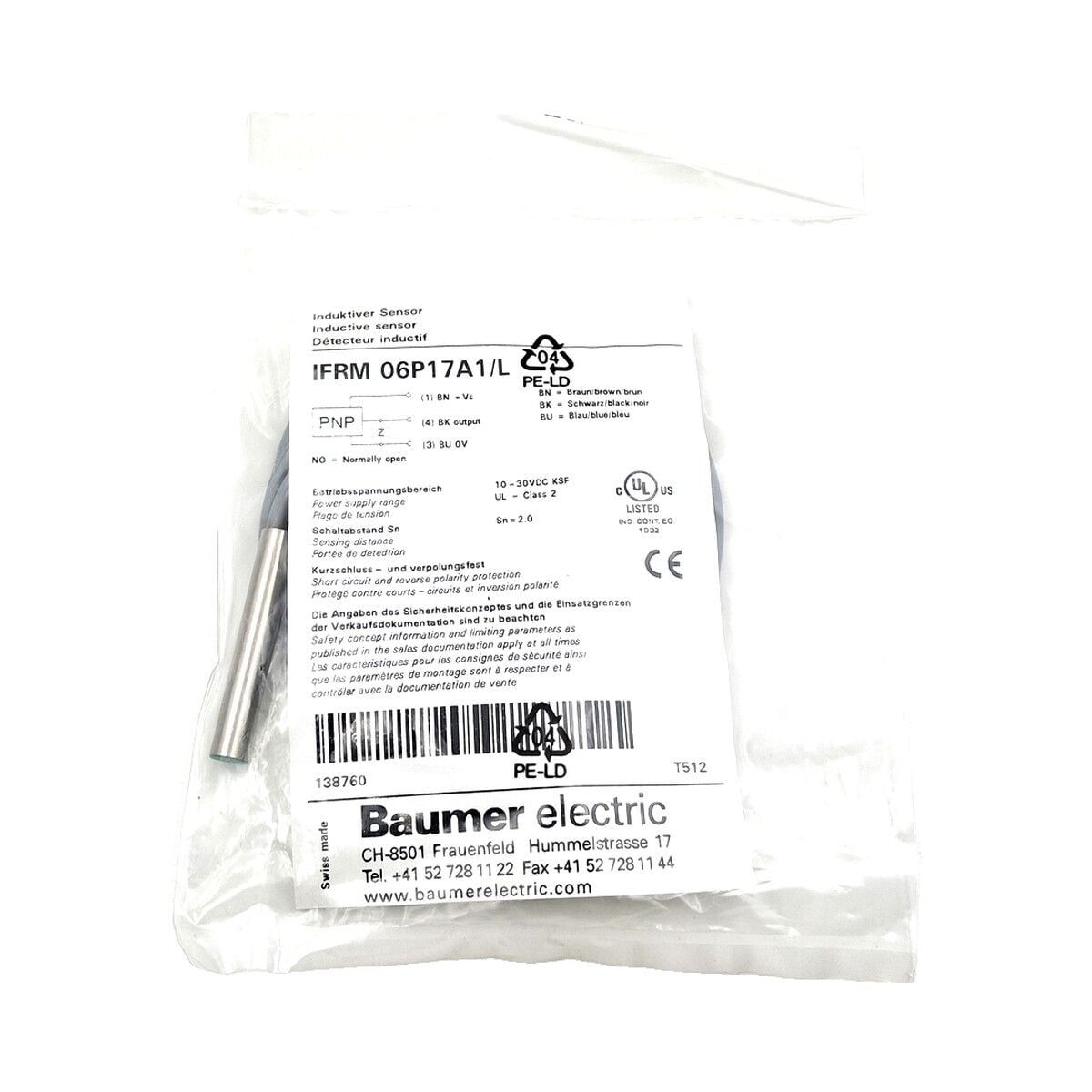 BAUMER IFRM 06P17A1 L Endüktif Sensör PNP