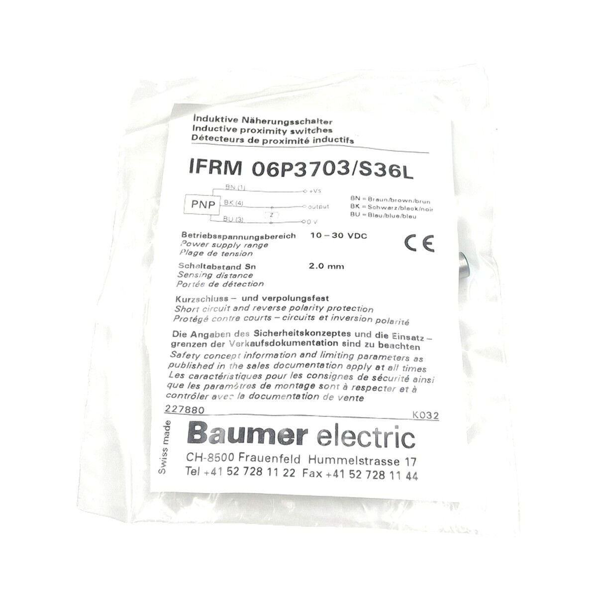 BAUMER IFRM 06P3703 S36L Endüktif Sensör PNP