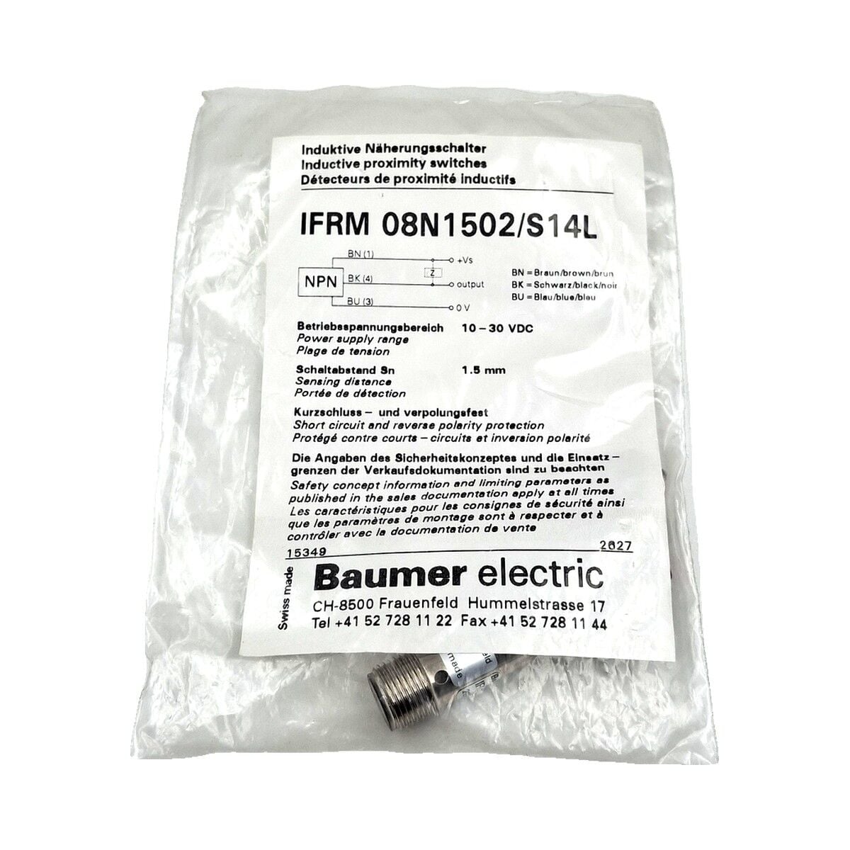 BAUMER IFRM 08N1502 S14L M8 Endüktif Sensör NPN
