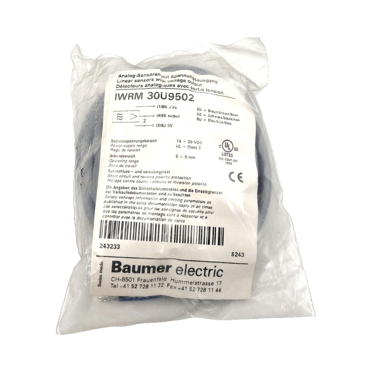 BAUMER IWEM 30U9502 Endüktif Mesafe Sensörü Analog Çıkışlı