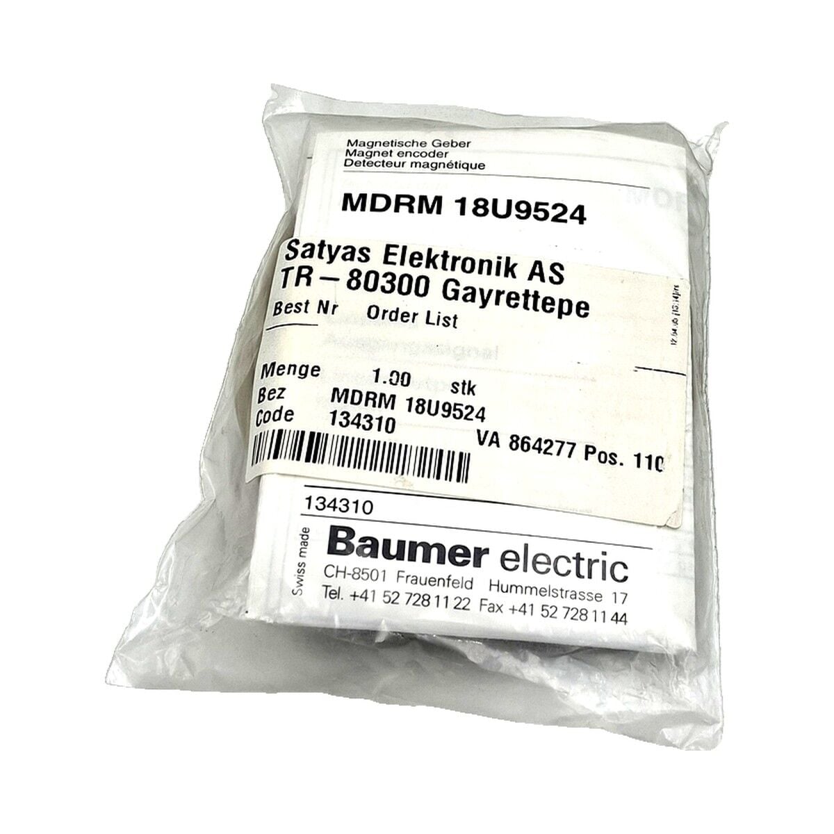 BAUMER MDRM 18U9524 M18 Manyetik Enkoder Sensör, Analog Gerilim Çıkışlı