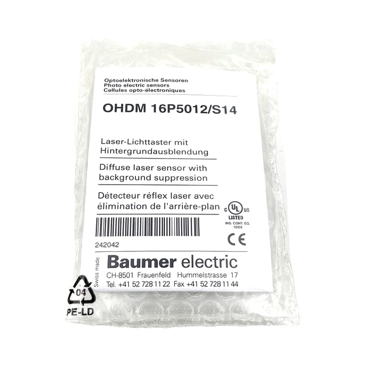 BAUMER OHDM 16P5012 S14 Arka Plan Bastırmalı Lazer Sensör PNP