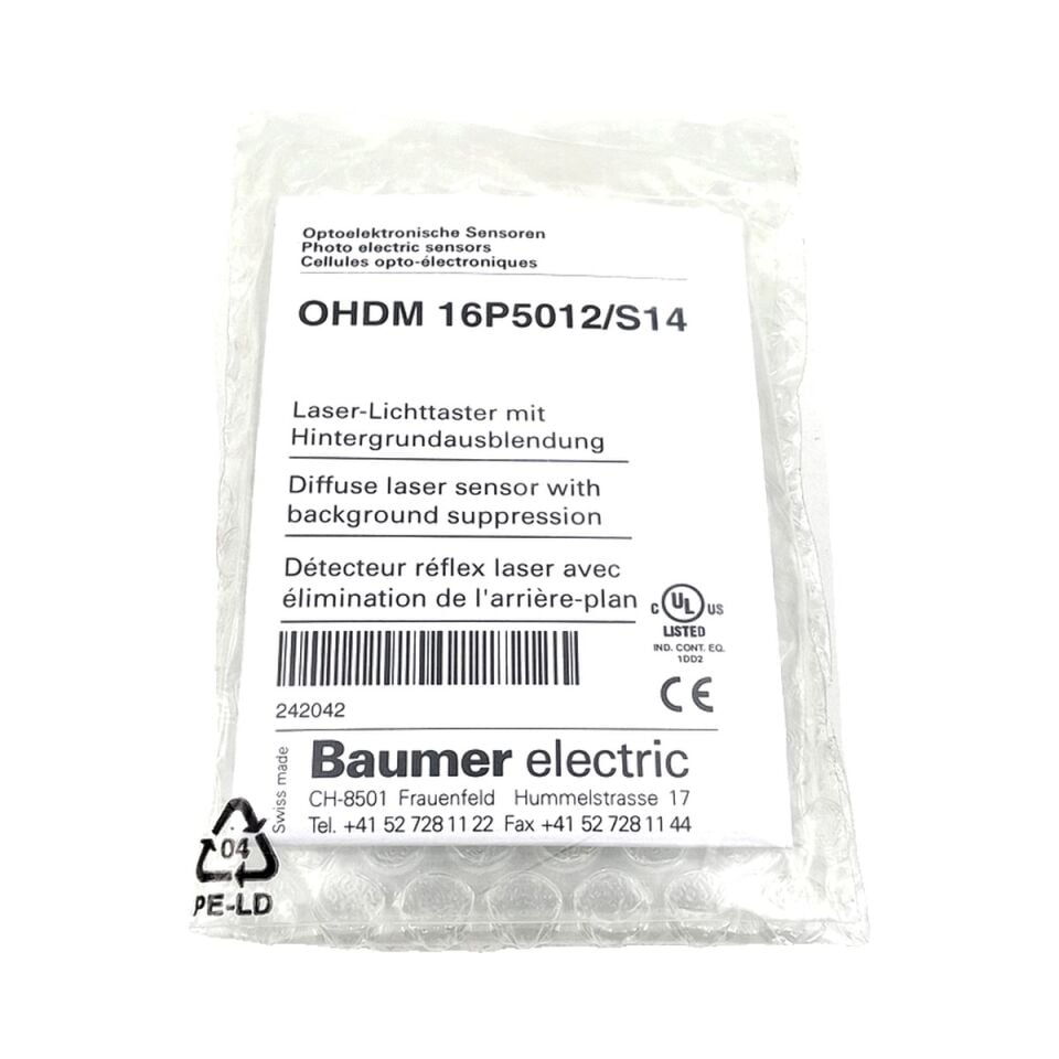 BAUMER OHDM 16P5012 S14 Arka Plan Bastırmalı Lazer Sensör PNP